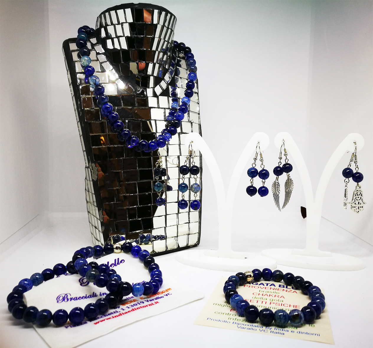 Bracciale Elastico Con Sfera Tonda In Agata Vene Drago Blu - 1 Filo 7,5 Mm CJ805 - Foto 6